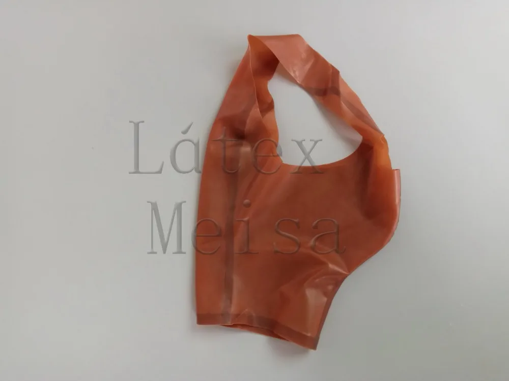 Capots en Latex Zentai marron Transparent, front ouverte, œil, nez et bouche sans fermeture éclair pour adultes