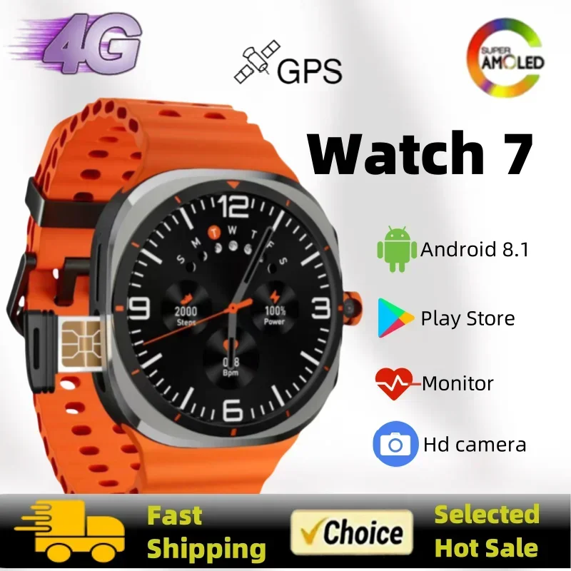 

New 5G Android card call Smart Watch W7 Rotating Camera Amoled Screen GPS WIFI App Download Global Call Smart Watch Men Women