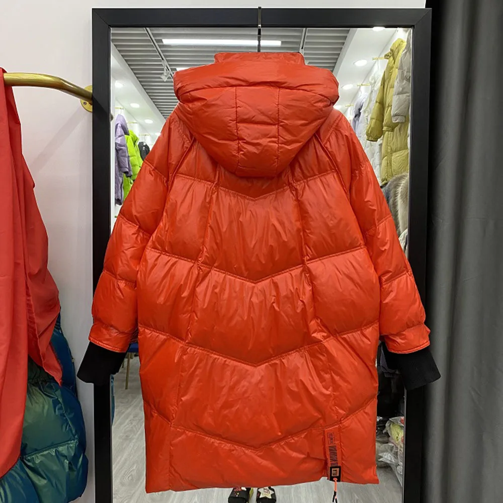 Parkas con capucha para mujer, abrigo de plumón de pato blanco, Chaqueta larga gruesa y cálida, ropa de calle femenina, Invierno 2022