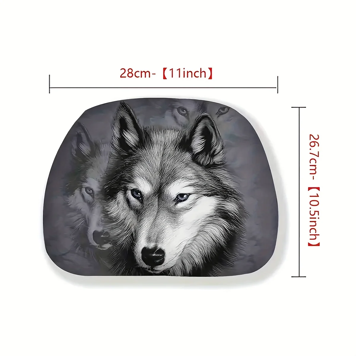 2pc of Big Gray Wolf Printed Style Car Seat Headrest Cover Fabric Head Rest Coverings for Cars Truck Auto