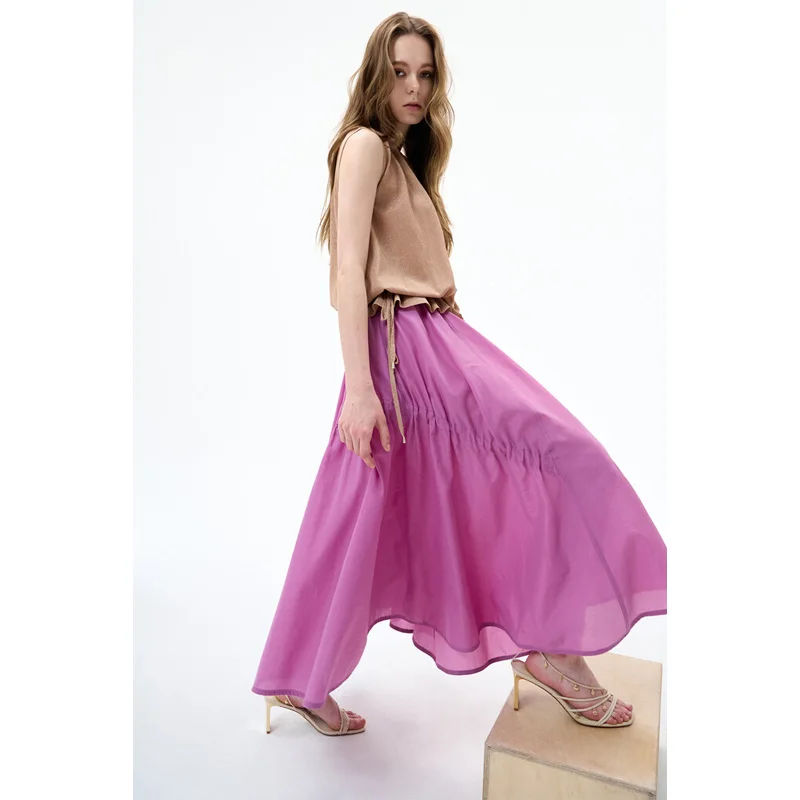 

Ele Romantic High Waist A-Line Skirt with Pleats Asymmetrical Tee Colors Summer Faion Women's Midi Skirt