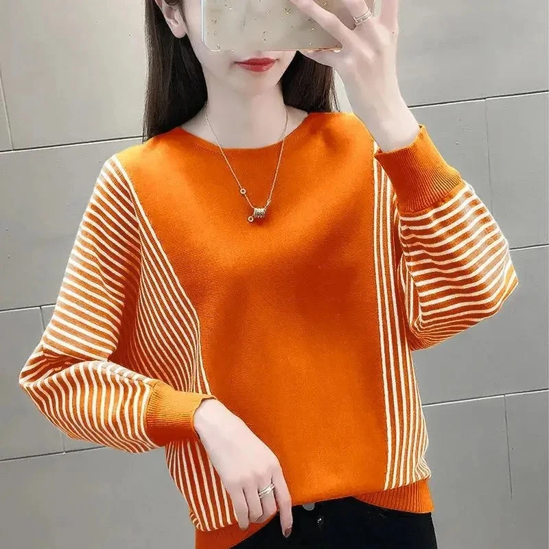 

Fashion O-Neck Loose Striped Batwing Sleeve Sweater Women's Clothing 2024 Winter New Commute Pullovers Casual Tops