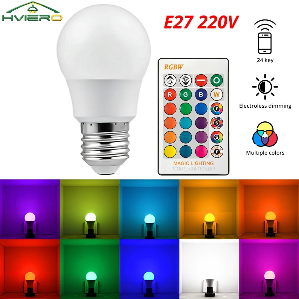 24 مفتاح التحكم عن بعد مصباح ذكي 16 ألوان RGB لمبة مصباح لتهيئة الجو LED متعدد الألوان لمبة E27 220 فولت الإضاءة المنزلية عكس الضوء