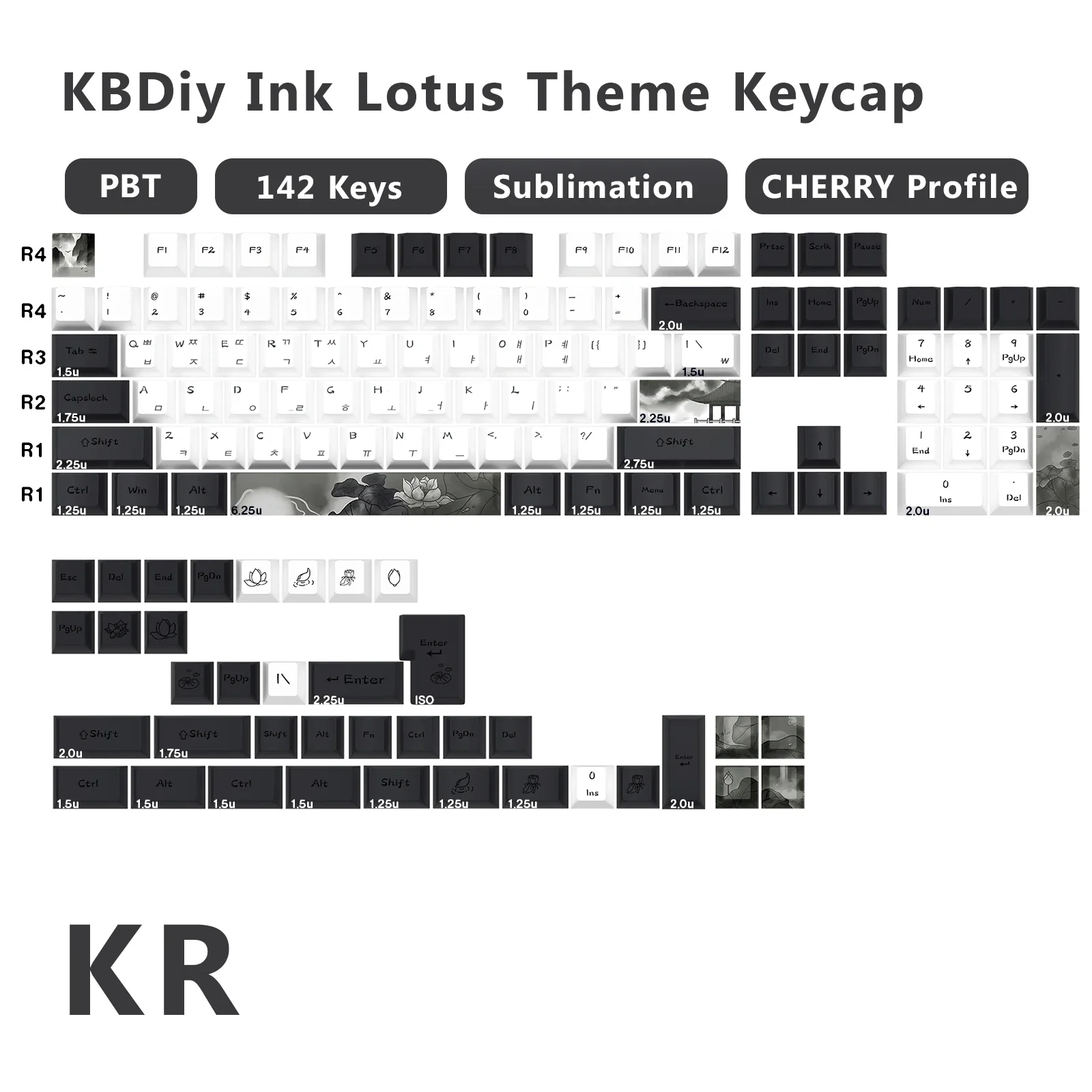 

KBDiy корейский колпачок для клавиатуры PBT чернильный профиль Лотос колпачки для механических игровых клавиатур 142 колпачки дляaula F87 F108 F99 Pro ACE60 ACE68 RAINY75 AK74 gx87 crush80 raven68 mad 60he ak820 pro ma