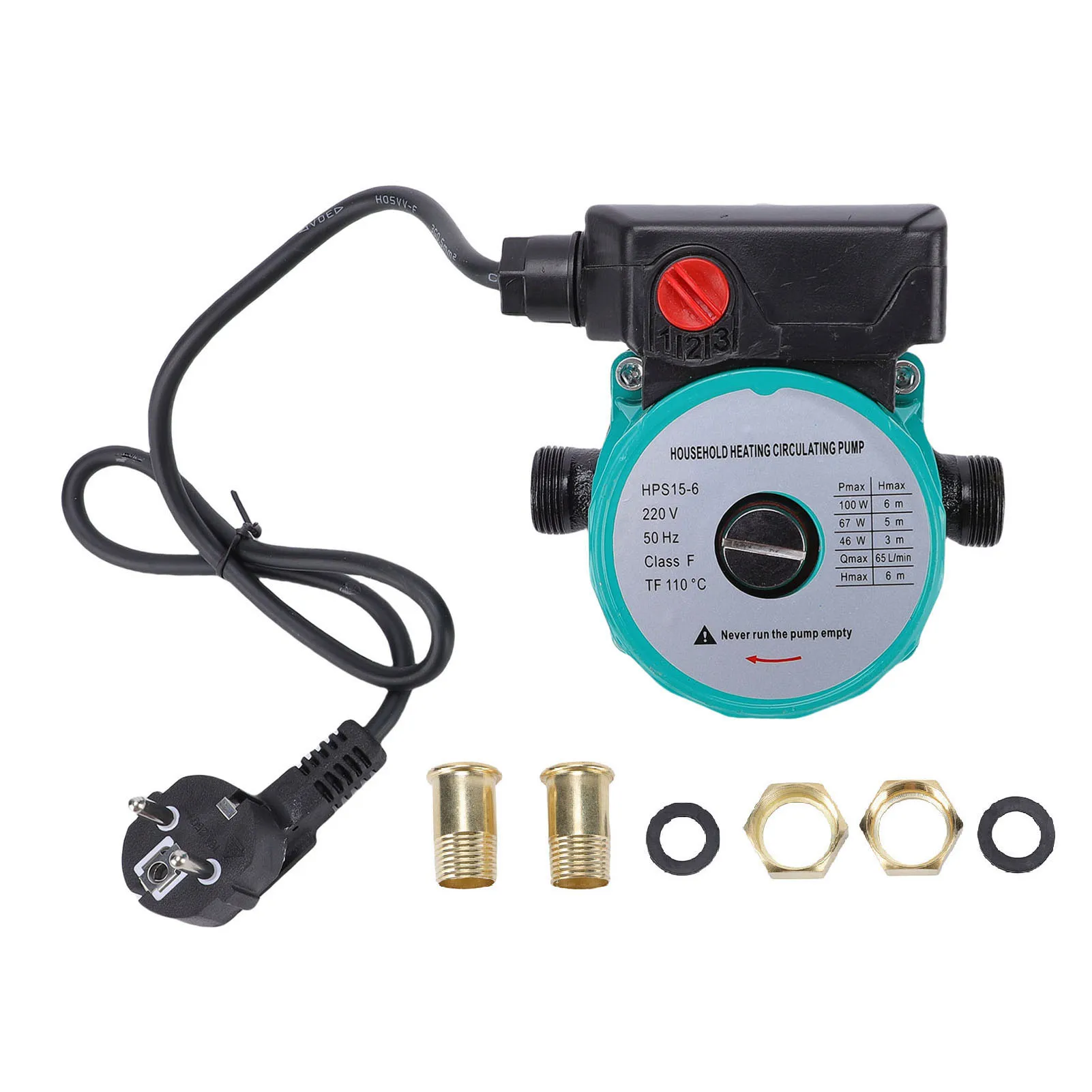 Hot Water Recirculating Pump 65L/min 46W 67W 100W 3 Speed Control Circulator 6m High Lift NPT 1in with NPT 3/4in Adapter