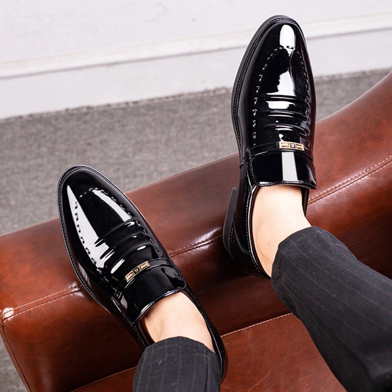 Patent Leather Men Shoes Slip On Oxfords for Male Wedding Party Office Work Shoes Plus Size Classic Business Casual Fashion Shoe