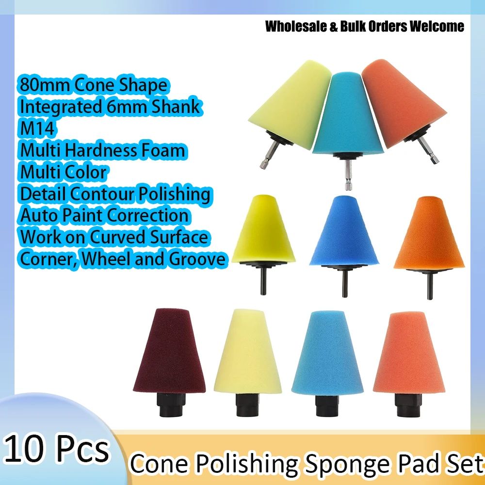 10Pcs Conical Sponge Polishing Pad Kit M14，1/4