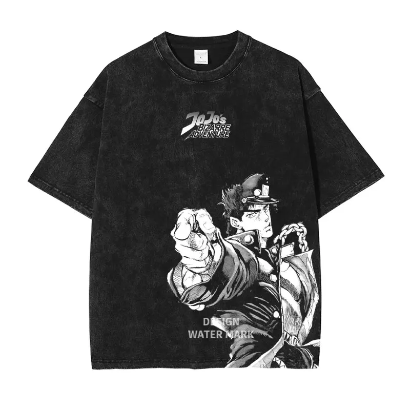 Anime Jojo Steel Ball Run T-shirt Joutarou Dio Gyro Zeppeli Vintage Washed T Shirts Y2K Manga Oversized Short Sleeve Tops Tees view 3