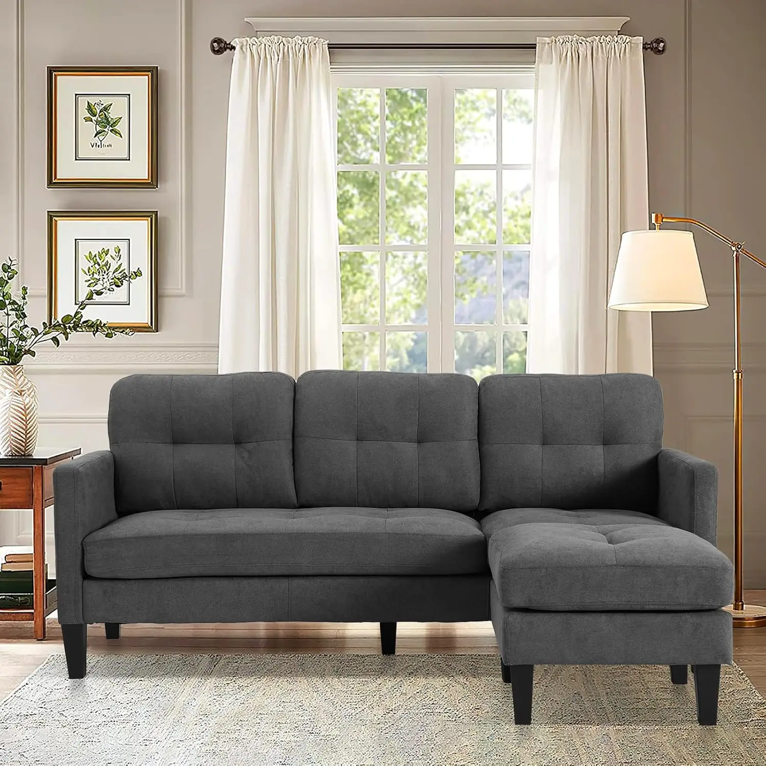 Convertible Sectional Sofa Couch, 3 Seat L-Shaped Sofa Couch with Modern Linen Fabric for Small Space Living Room