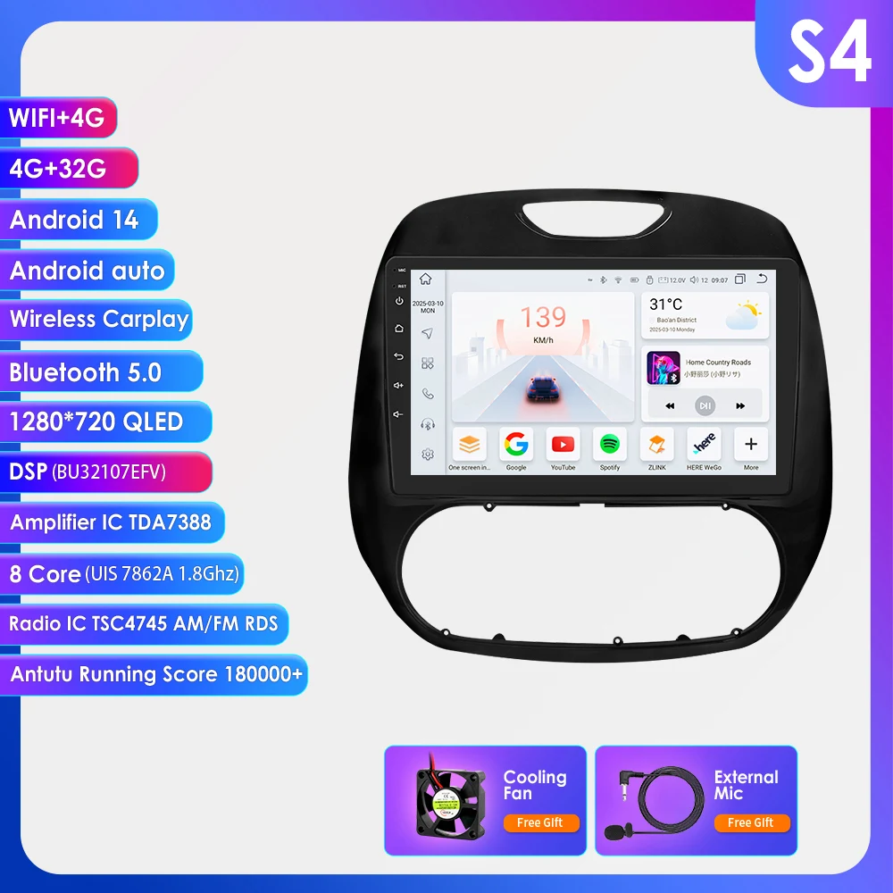 Hizpo 9'' Auto Multimedia Speler Carplay voor Renault Kaptur Captur 2016-2019 Smart Monitor Autoradio QLED Scherm 8G 128G GPS FM SWC AI Spraakbesturing