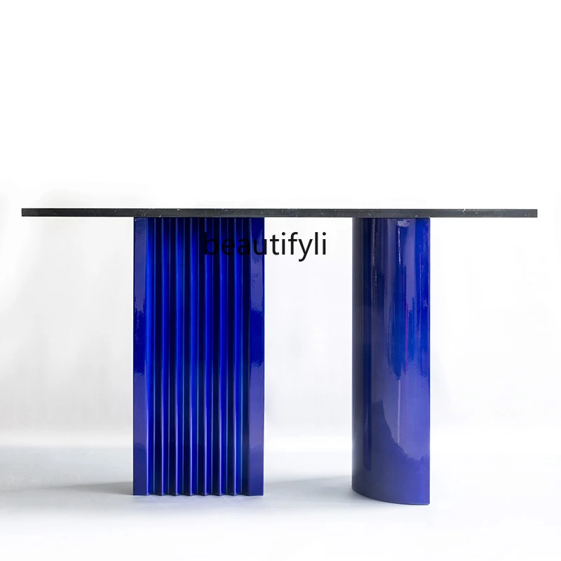 

yj Modern Minimalist Natural Black and White Root Marble Console Tables Creative Personality Wrought Iron Long Table