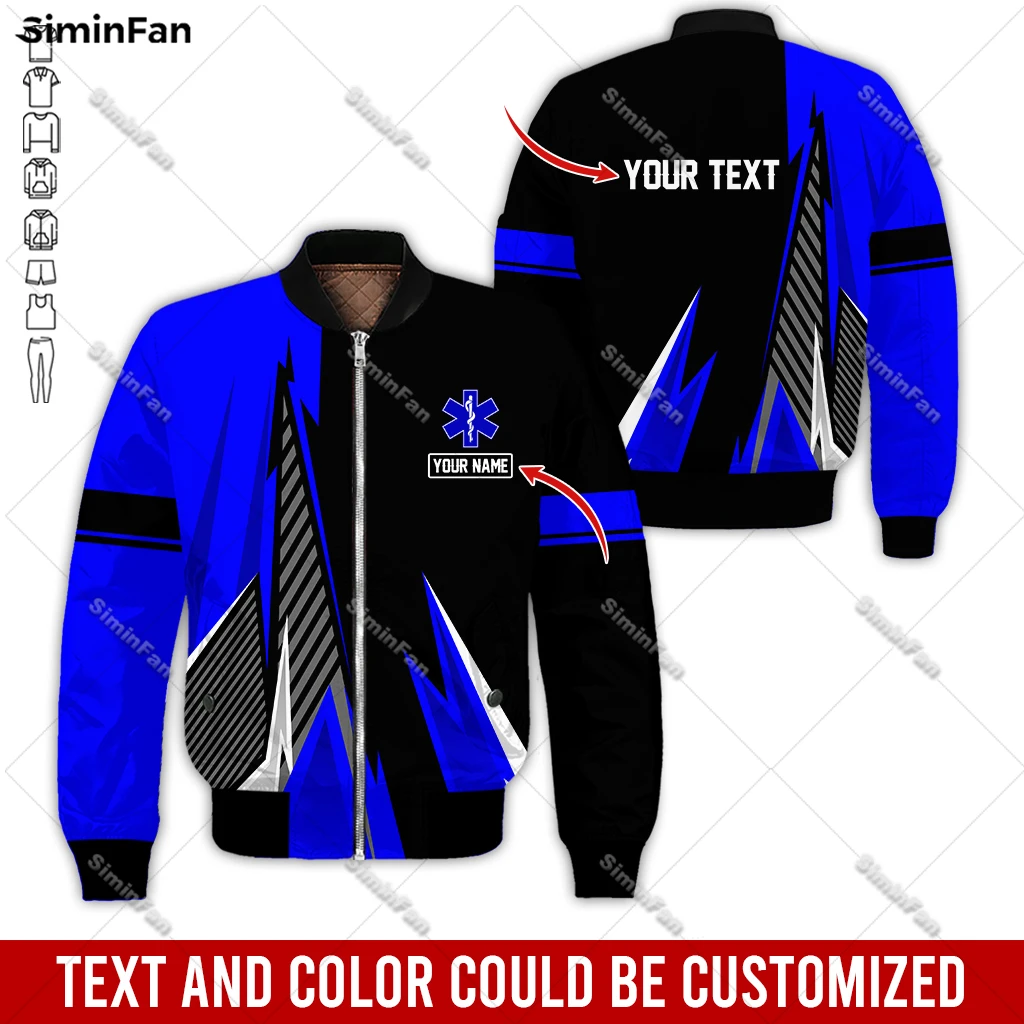 Custom Name EMS EMT Physical Therapy 3D Printed Mens Bomber Jacket Male Quilted Cotton Coats Unisex Winter Windproof Outwear-3