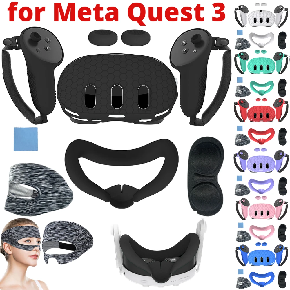 7PCS Silicone Protective Cover for Meta Quest 3 Accessories Anti-Scratch VR TPU Protective Cover VR Headset Sleeve Shell Case