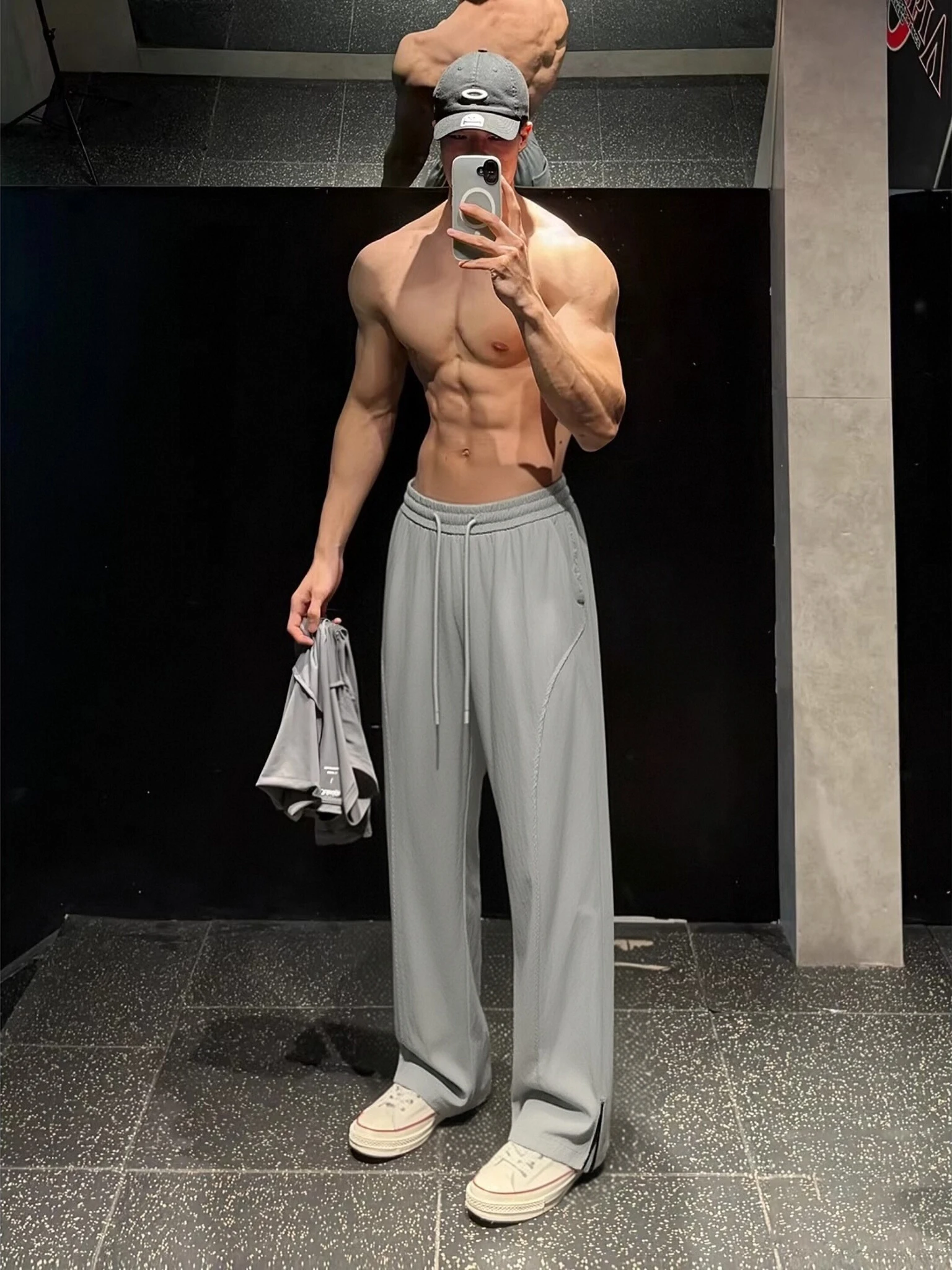 

Qui Dry Fitn Pants Men's Spring Summer American Slant Cut Ice Silk Sports Waterproof Windproof Soft ell Fce Pants