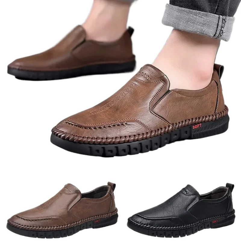 Formal Occasion Wedding Party Footwear Leisure Official Board-Shoes Men's Hand Stitched Genuine Leather Slip On Business