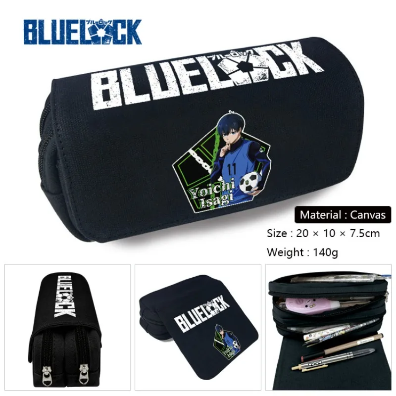New Anime Blue Lock Pencil Case Double Layer Storage Make Up Cosmetic Bag Pencil Box Student School Office Pen Bag