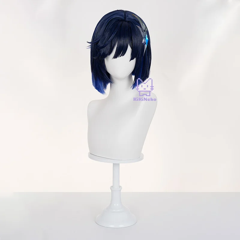 Genshin impacto yelan peruca cosplay gradiente azul cabelo curto para festa comicon adulto mulheres homens