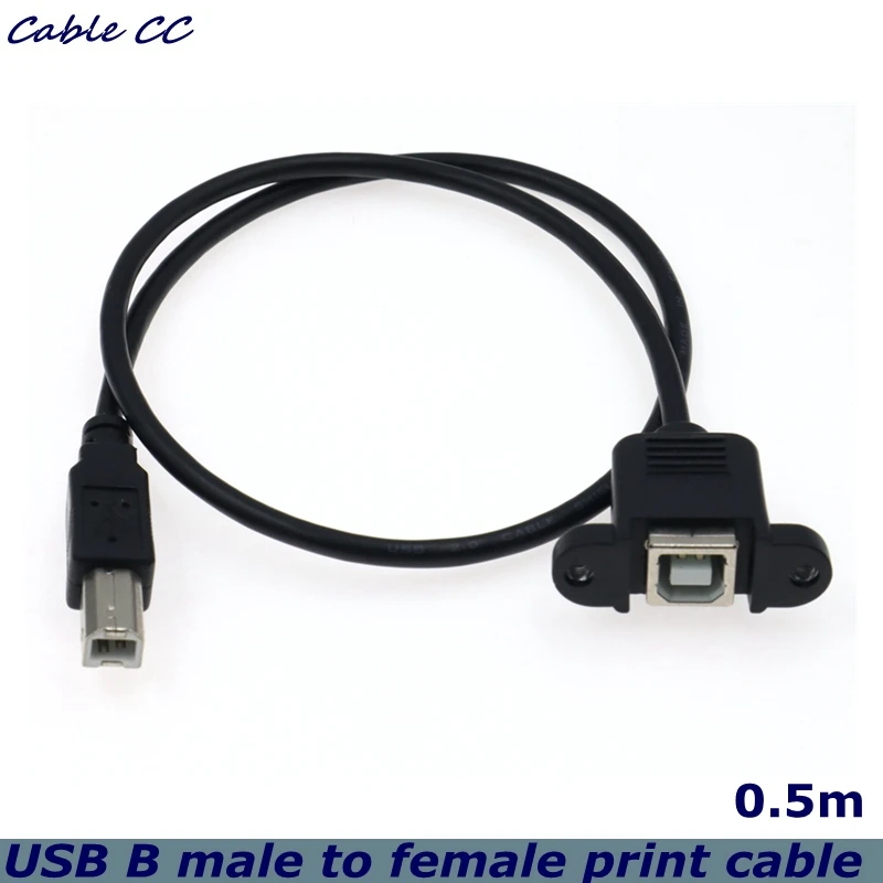 50cm USB 2.0 Type B Male to Type B Female Printer Scanner Extension Cable with Panel Mount Screw Holes