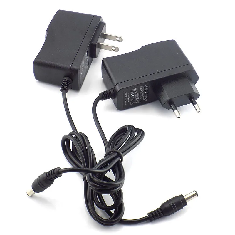 Adaptador de alimentação AC para DC, carregador conversor, EUA e UE Plug, Faixa de LED, CCTV Camer, DC 5V, 100V-240V, 2000mAh, 5,5mm x 2,1mm