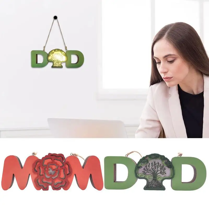 Dad Mom Wooden Shaped Crafts Durable Light Up Dad Alphabet Sign With Tree Decor Stylish Person alized Gift For Mom Mother's Day