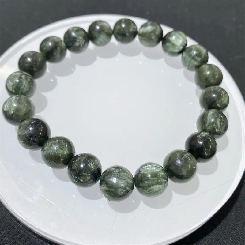 

Браслет из натурального серафинита для женщин и мужчин, эластичные роскошные ювелирные изделия ручной работы, энергетическое исцеление, праздничный подарок, 1 шт., 8/10/12/13 мм