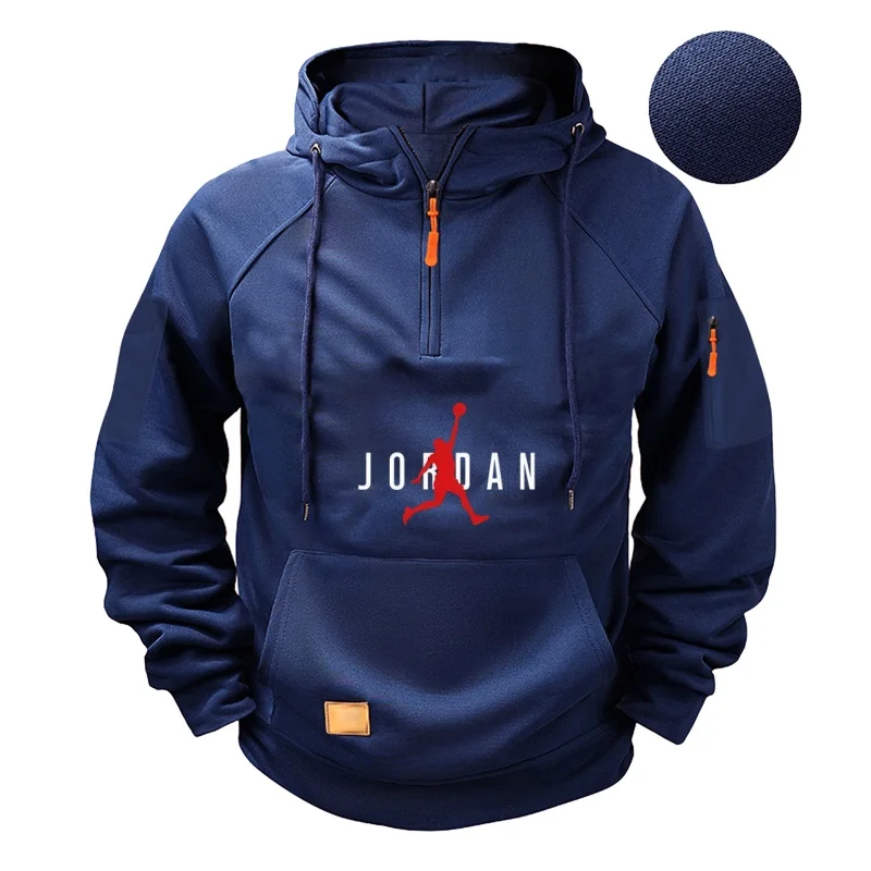 

New men's hoodie, multi-pocket pullover, long-sleeved men's coat, top, casual hooded sweatshirt, zipper rope, solid color