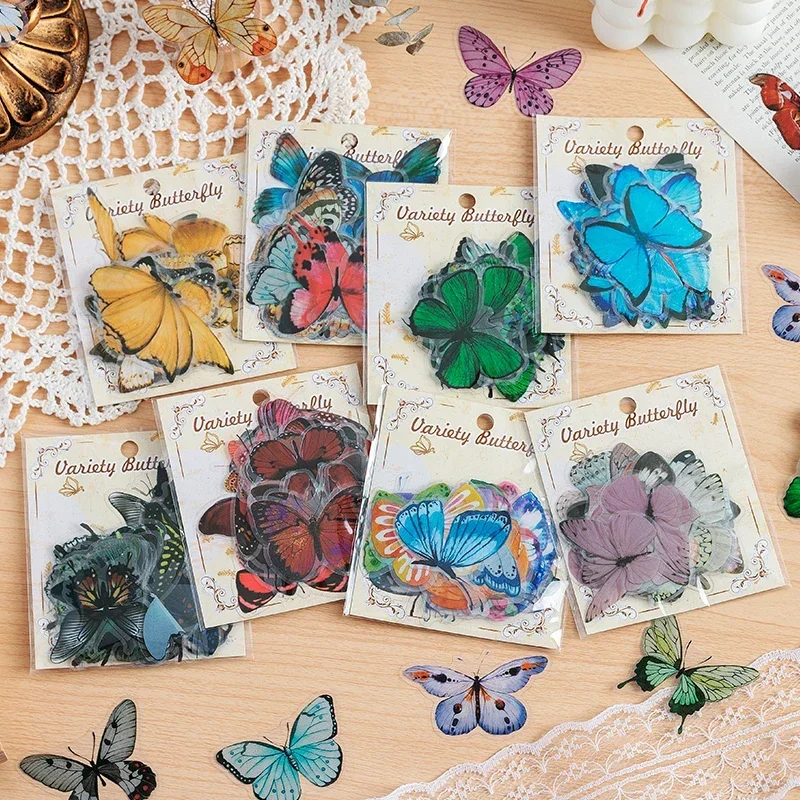 40 Sheets Butterfly Series PVC Special Shaped Stickers INS Hand Ledger Material DIY Decorative Notebook Stickers Craft Supplies