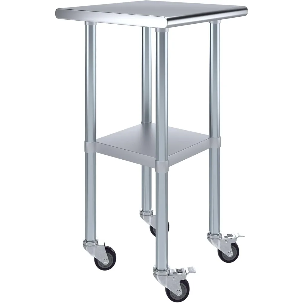 

20 дюймов. x 20 дюймов. Рабочий стол из нержавеющей стали с колесами | Металлический кухонный стол для приготовления еды | NSF