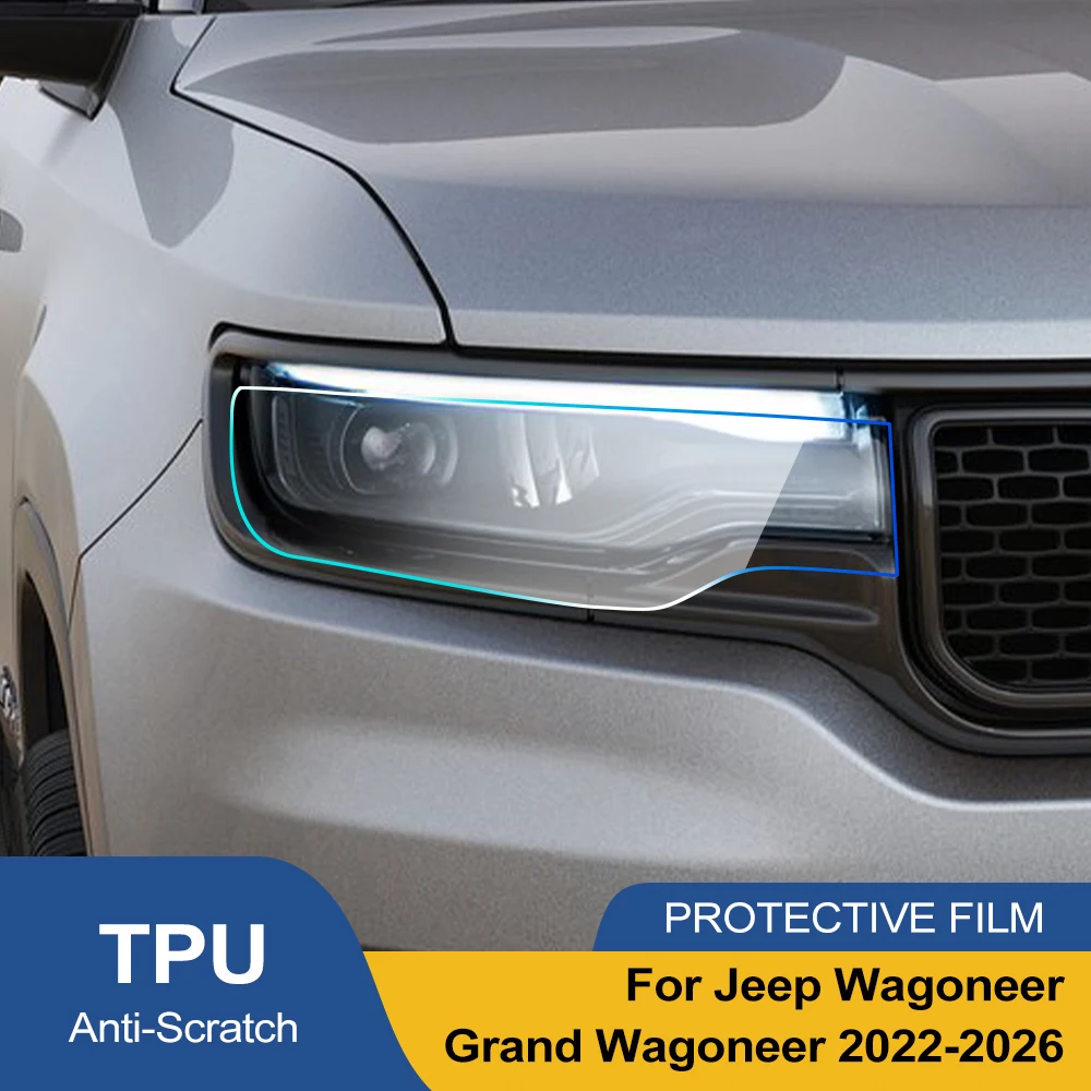 

For Jeep Wagoneer/Grand Wagoneer 2022-2026 Smoke Black High-Gloss Pre-Cut Headlight Protection Film TPU PPF Anti-Scratch Film