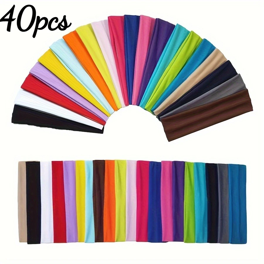 40pcs Multicolor Soft Breathable Polyester Headbands - Sweat-Absorbent, Sweat-Resistant,for Women'S Fitness, Sports, Dance, Yoga