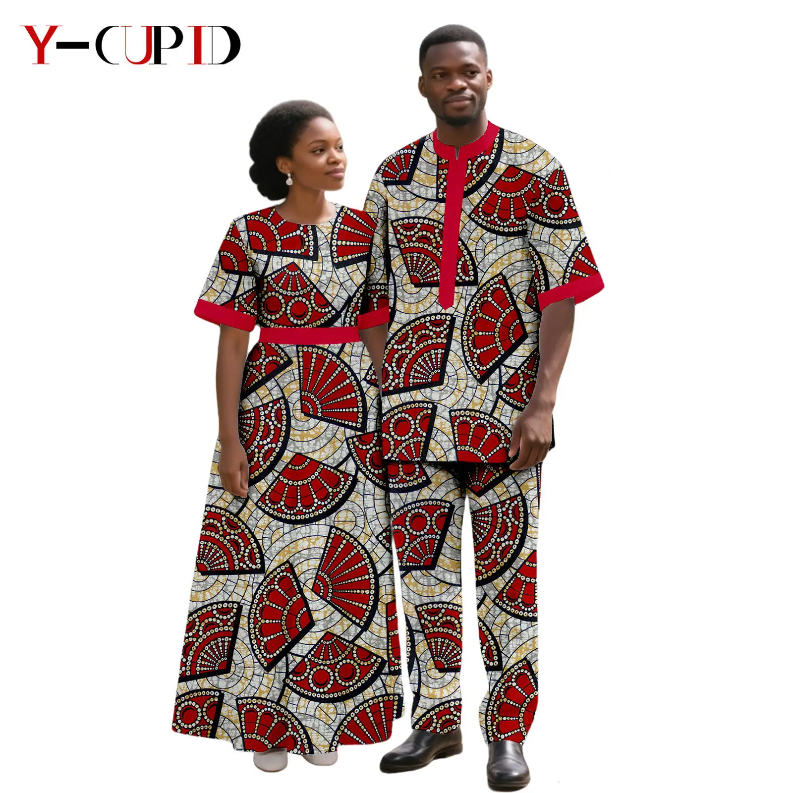 Abiti lunghi con stampa elegante africana per le donne Abiti da uomo abbinati Top e pantaloni Set Bazin Riche Abiti per coppie africane 25C088