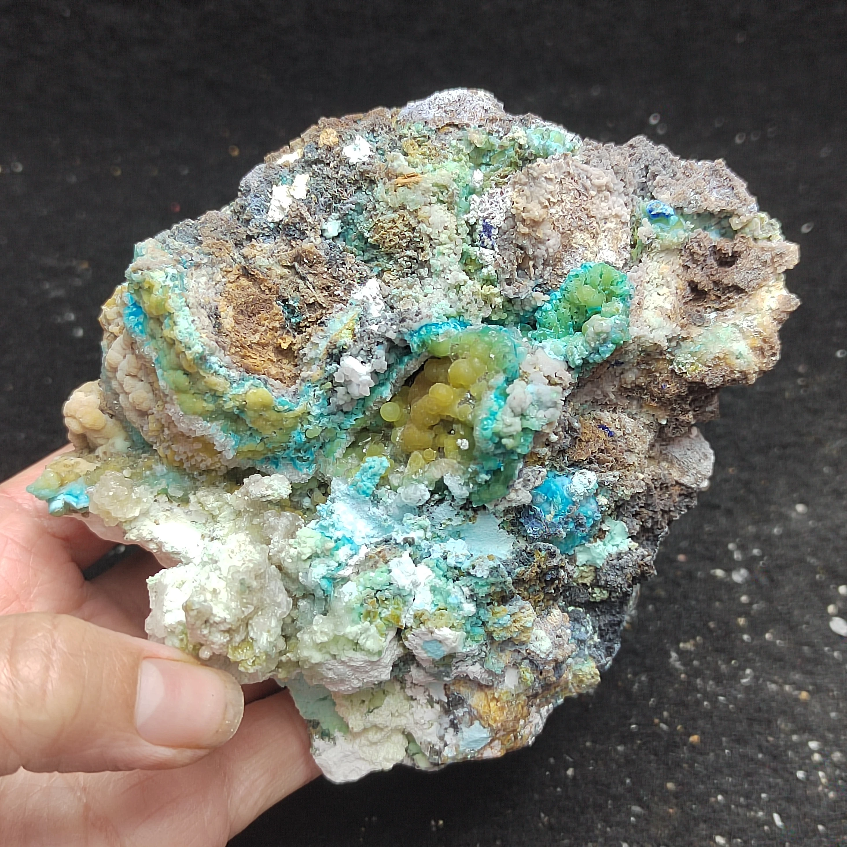 468.3g100% natural tender meat, dark blue gibbsite, silica malachite, blue copper quartz raw stone, home decoration