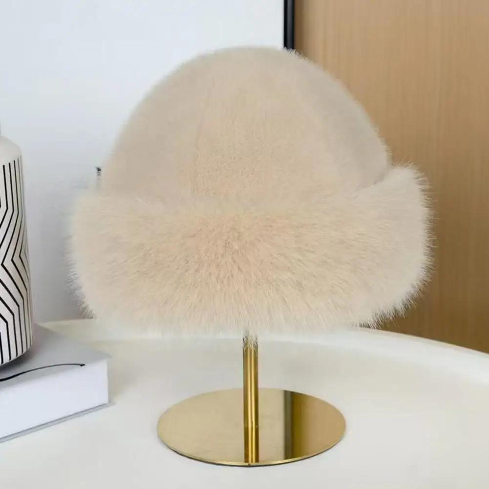 

Furry Winter Hat Plush Bucket Hat Cozy Faux Fur Winter Bucket Hat with Soft Texture Thickened Warm Plush Stylish for Gentle