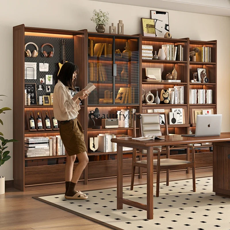 X4 Neues chinesisches Massivholz-Bücherregal, Wandregal aus schwarzem Walnussholz für Zuhause