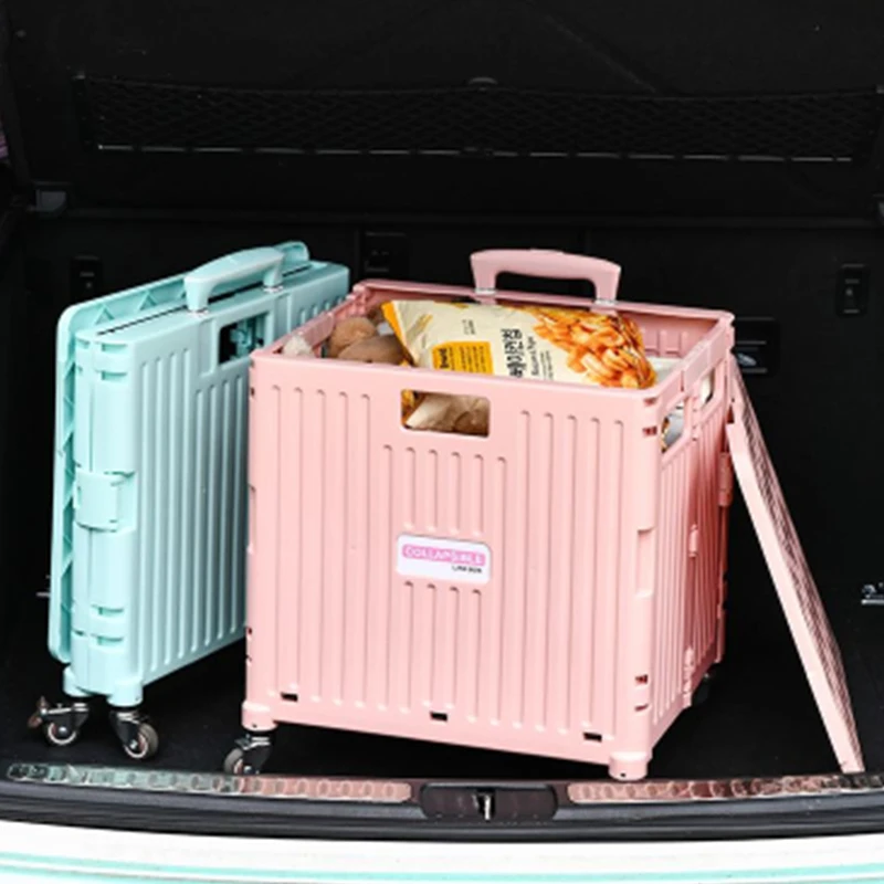 Portable Folding Trolley Storage Box Car Trunk Storage Organizer Supermarket Portable Wheel Shopping Cart