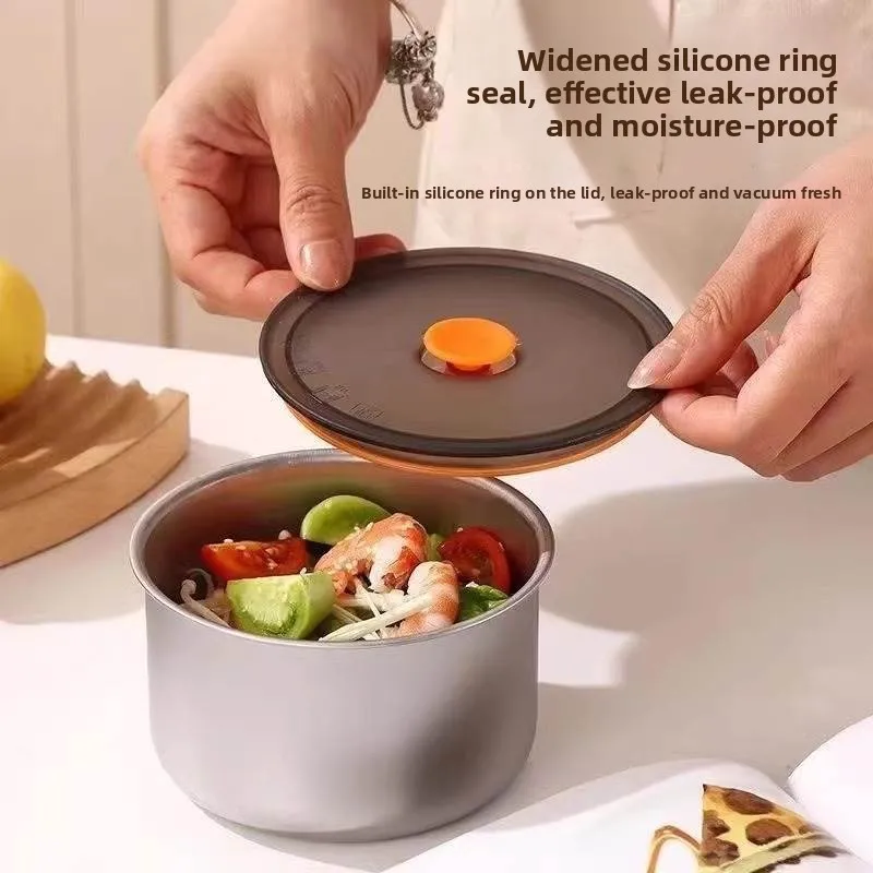 

Stainl Steel round Lunch Box with Lid Fre-Kee Bowl Kitchen Refrigerator Storage Container Children's Portion Box Ben...