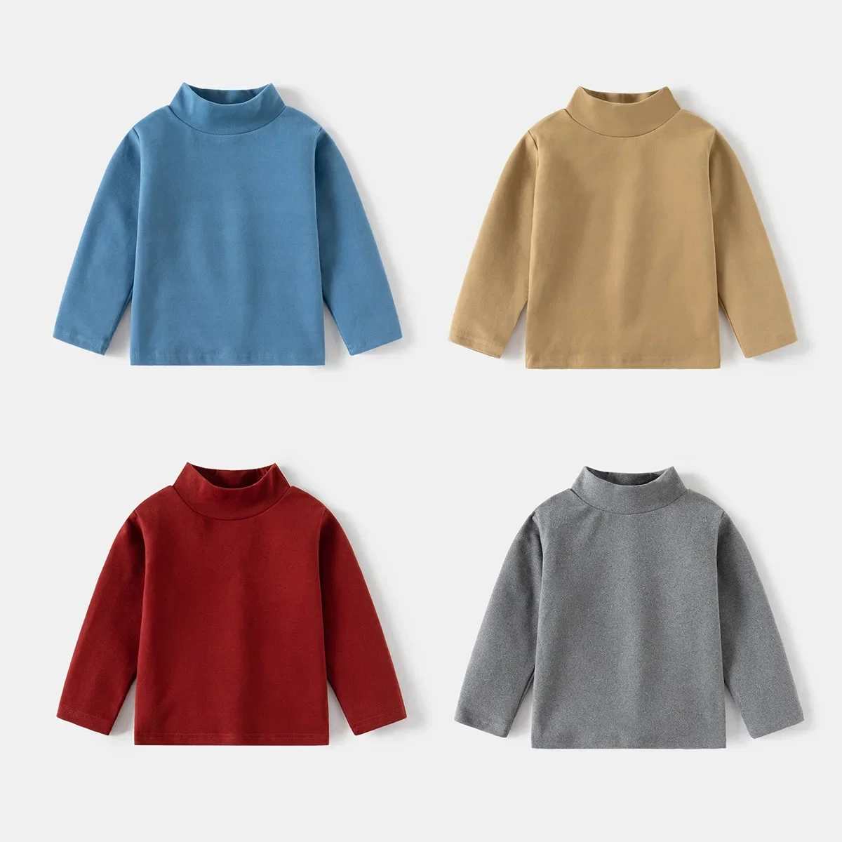 

New 2024 Autumn Winter Kids Fashion Solid Undershirt Tops Boys Girls Casual Turtleneck Long Sleeve Warm T-shirt Clothing