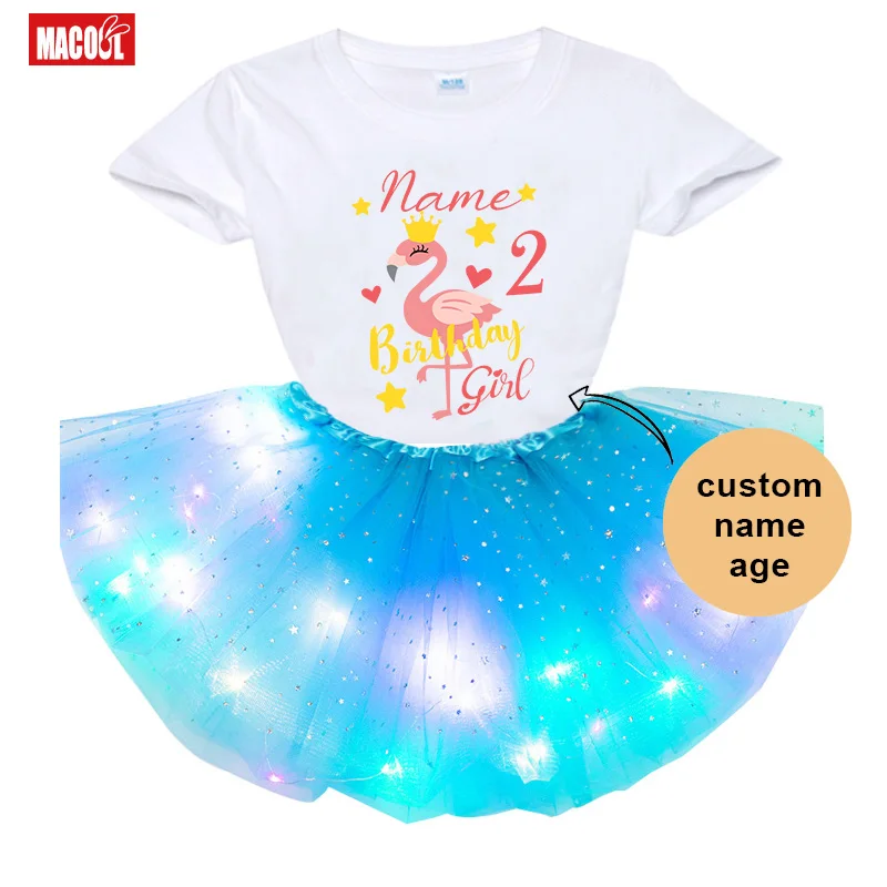 

Flamingo Dresses for Kids Girls Luminous Skirt Baby Girls Clothes Birthday Dress for Baby for Girls Holiday Party Princess Dress