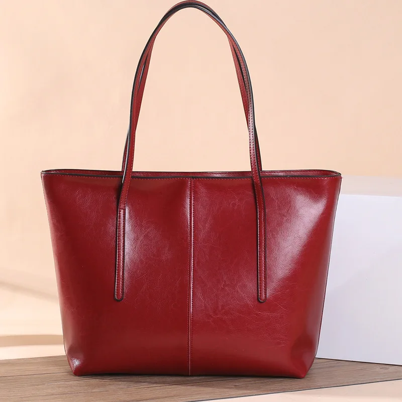 Genuine Leather Women\'s Large Capacity Tote Bag Women Fashion High quality Cowhide hand shoulder bag Commuter shopping bag