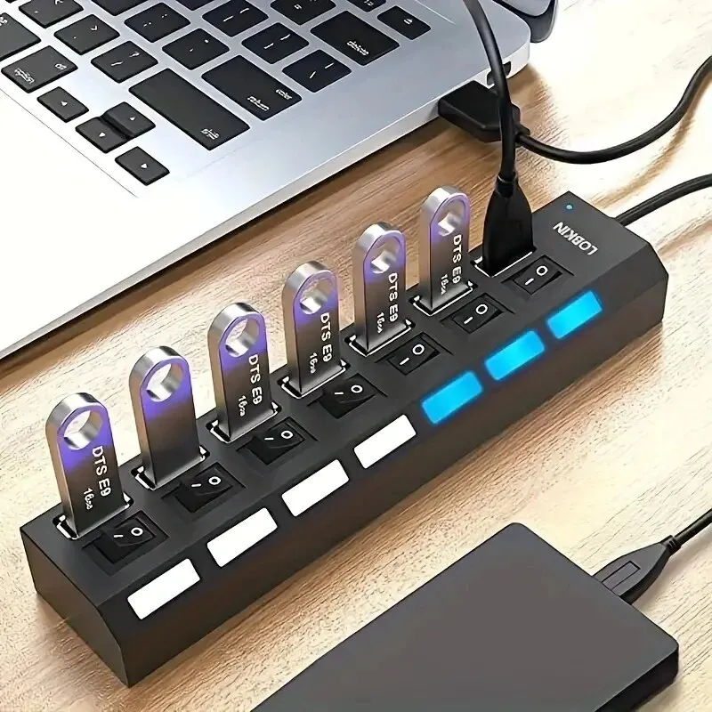 Szybki 4/7 portów USB HUB 2.0 Adapter Expander Multi USB Splitter Multiple Extender z włącznikiem lampy LED do laptopa PC