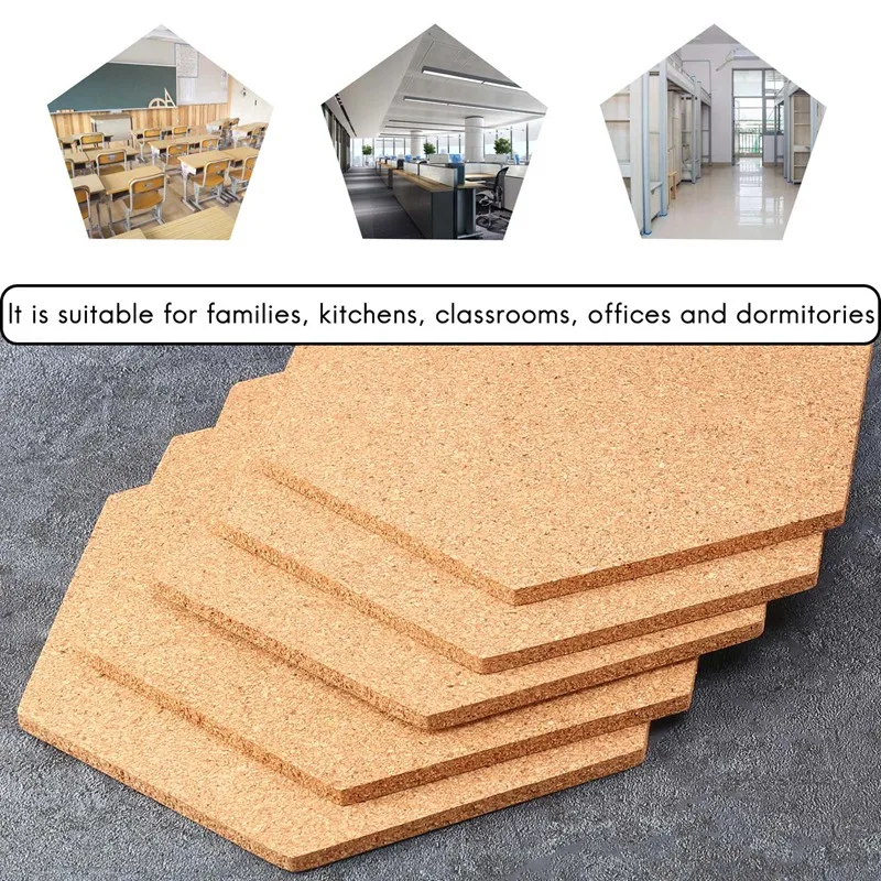 6pcs Hexagon Cork Board Telhas auto-adesivas grossas Corkboards para parede Memo Boards Pin Board Placa de boletim decorativo