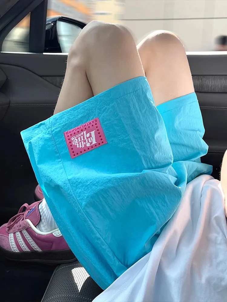 

Легкие спортивные шорты-бриджи из ледяного шелка Mint Wave для мужчин и женщин, летние, свободного кроя, для пляжа и повседневной носки