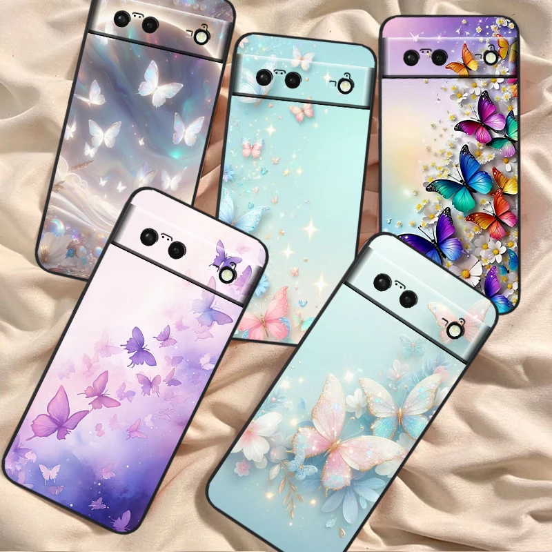 Butterfly Fashion Fantasy For Google Pixel 8 7A 7 6A 6 5A 5 4 4A XL 5G Black Silicon Shockproof Shell TPU Phone Case