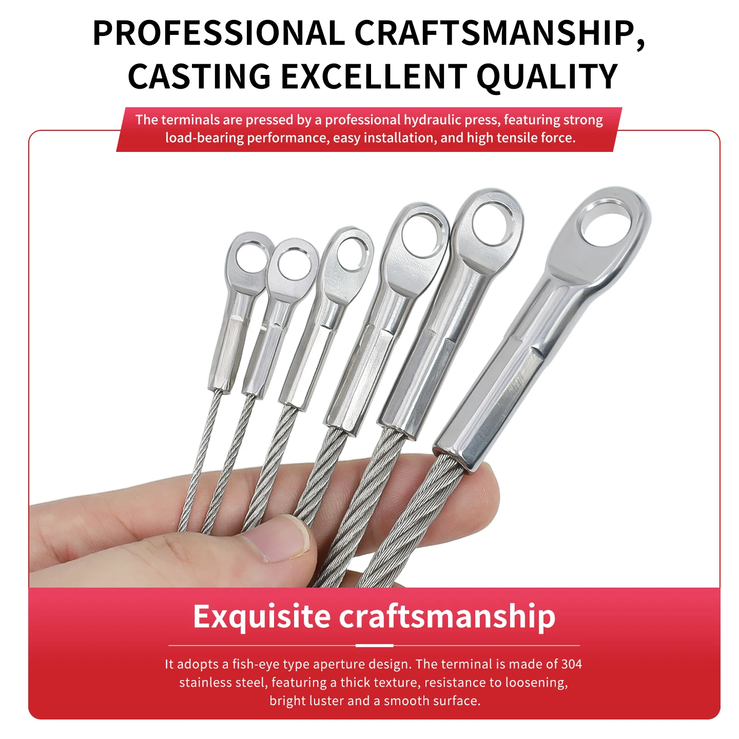 Terminal de cable de prensado tipo ojo de 1,5-6mm, cable de acero inoxidable 304, abrazadera de conexión de cable M4/M5/M6/M8/M10