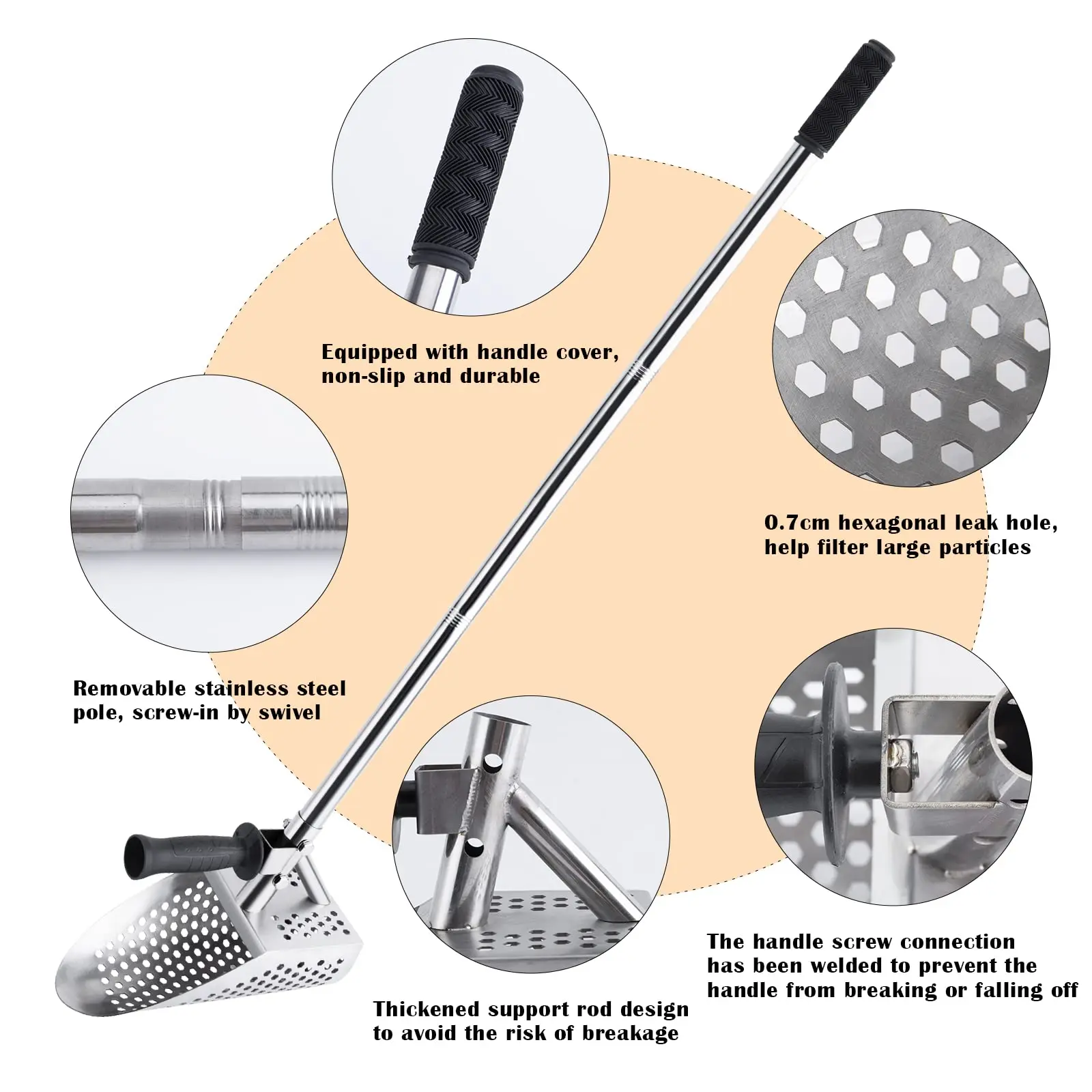 Imagem -04 - Metal Portátil Detectando Areia Colher Pólo de Punho de Aço Longo Caça a Tesouro de Praia