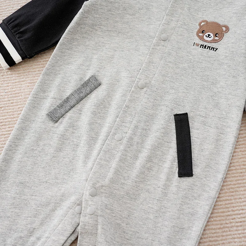 Newborn Baby Baseball Clothes Blue and white bear Boston cotton Long Sleeve Footies Toddler Boy Clothes Kids Jumpsuit Pyjama