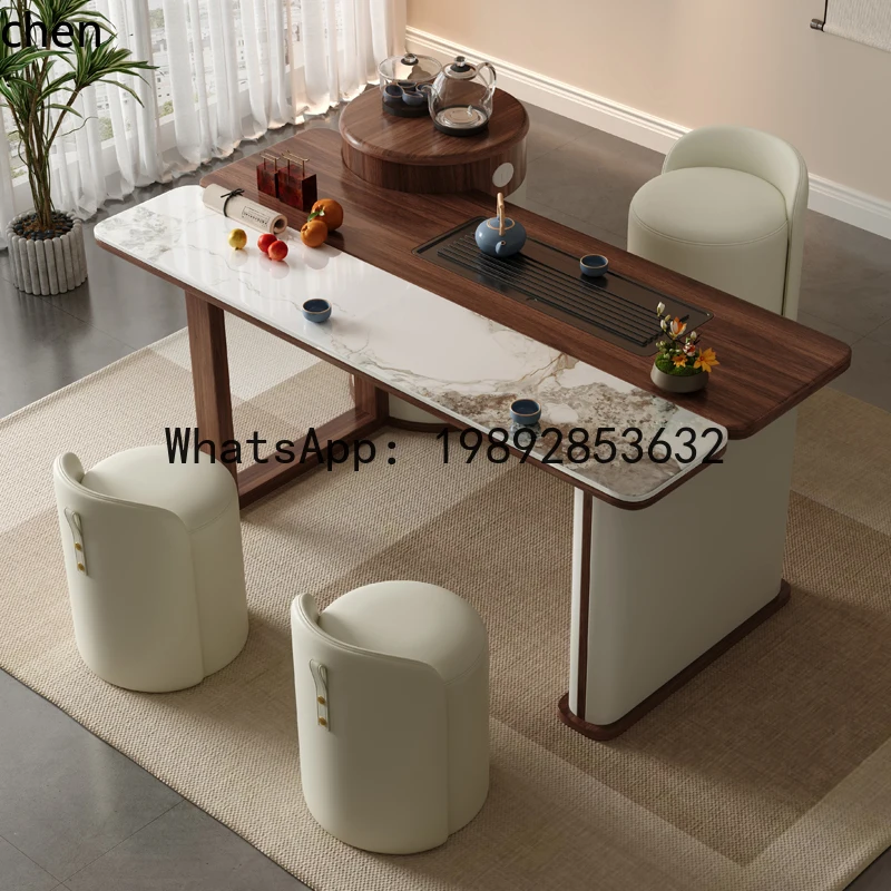 Home Balcony Tea Table Black Walnut Slate Solid Wood Tea Table and Chair