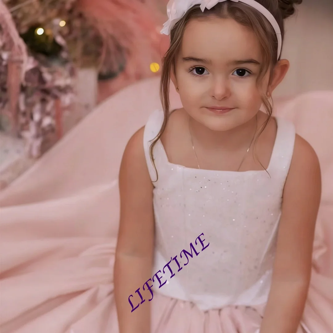 

Customized Flower Girl Dress For Wedding Glitter Sleeveless Floor Length High Waist Elegant Kids Birthday First Communion Gown