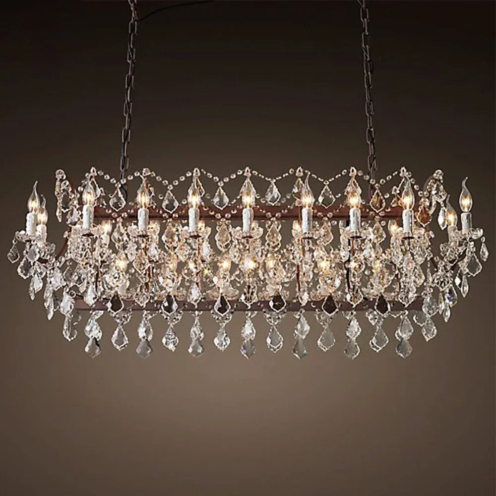 

Vintage Style Crystal Rectangle Chandelier Retro LED Antique Chandelier Home Decor Candle Lights for Dining Room