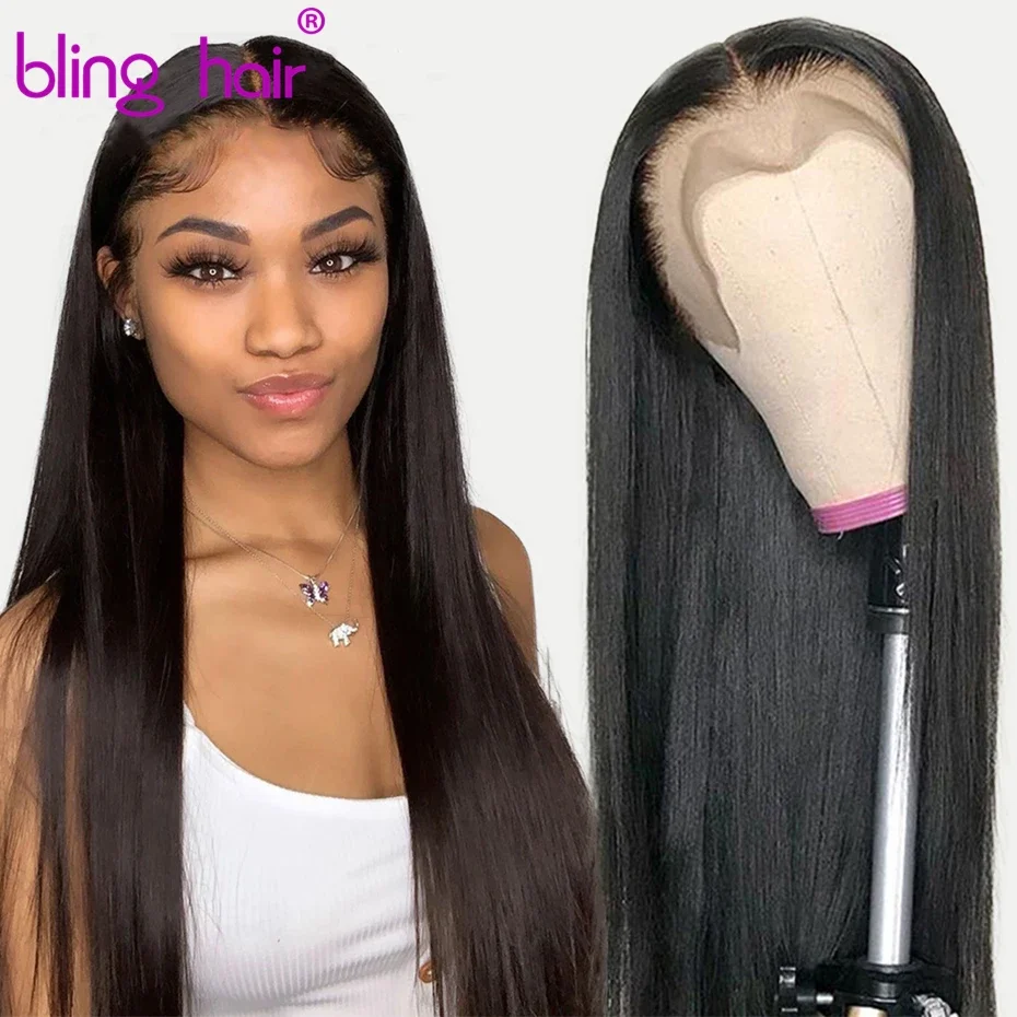 34inch Straight Lace Frontal Wig Transparent Lace Front Cheap Human Hair Wigs For Women Brazilian Lace Closure Wig Bling Hair